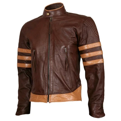 £143.14 • Buy X Men Brown Wolverine Halloween Leather Jacket Men Biker Lambskin