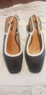 Marks & Spencer Leather Block Heel Slingback Shoes UK 7.5 • £17.99