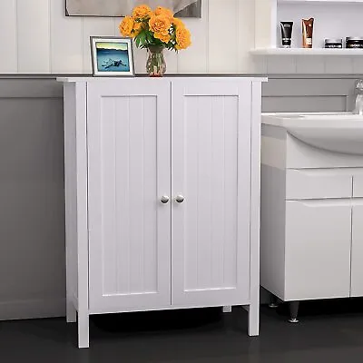 $53.98 • Buy Wooden Cabinet 3 Shelves Double Door Bathroom Storage Floor Organizer White