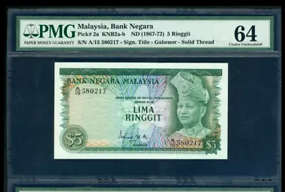 1967(ND)Malaysia 5 Ringgit P-2a  GABENOR  Banknote PMG 64 • $340