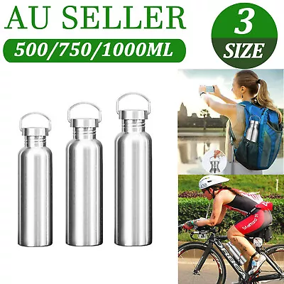 $12.59 • Buy 500/750/1000ml Stainless Steel Water Bottle Motivational Sports Drink Cup Flask