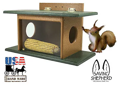 SQUIRREL HOUSE FEEDER See-Thru Wall Tree Post Mount Recycled Poly AMISH HANDMADE • $119.97