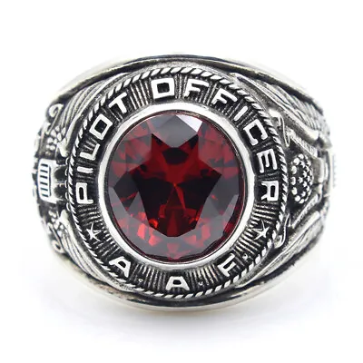 United States AAF Air Force Pilot Office WWII Military Ruby Stone Silver Ring • $89.95