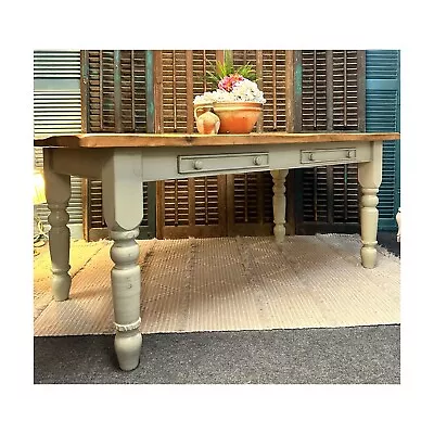 Painted Country Reclaimed Pine Farmhouse Dining Table With 2 Drawers - Delivery • £475