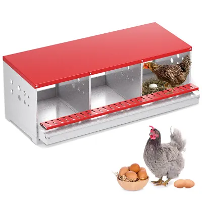 Chicken Nesting Box Hen Laying Nest Boxes 3 Hole Rollout Egg Collection Metal US • $96.88