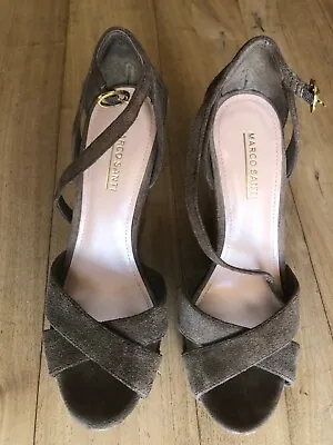 Marco Santi Taupe Suede Sandal With Wooden Platform And Gold Studs- 8B • $15