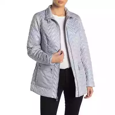 Via Spiga Quilted Cargo Jacket Front Pockets Moonstone Grey S Small  • $34.88