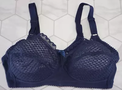 Miss Mary Of Sweden Dark Blue Lace Wireless Cotton Full Cup Bra 2248 36B • $38