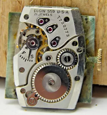 Vintage 1945 Lord Elgin 559 21 Jewel Men's Wrist Watch Movement W/ Dial & Hands • $39