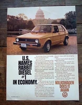 1978 VW Volkswagen Diesel Rabbit Car Vintage Print AD • $8