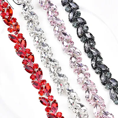 90cm Crystal Rhinestone Chain Trim Diamante Ribbon Beaded Floral Applique Sewing • $14.39