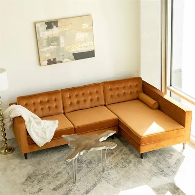 Mid Century Modern Owen Orange Velvet Sectional Sofa Right Facing • $1594.99