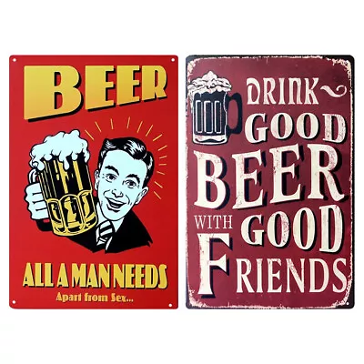 Drink Beer Retro Metal Plate Tin Sign Plaque Poster Wall Art For Bar Club Cafe • $9.59