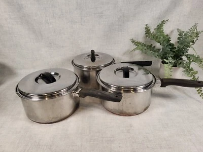 £38.95 • Buy 3 Vintage Prestige Pans Set Saucepan Copper Bottom Retro Quality