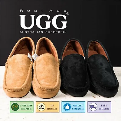 $28 • Buy UGG Real Aus 100% Australian Sheepskin Men Moccasins Chestnut Black