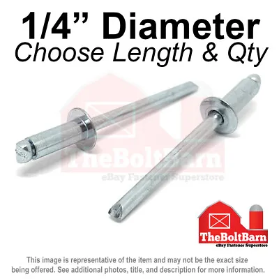 1/4  Dome Head Blind Pop Rivets Aluminum/Aluminum Mandrel Plain (Pick Size &Qty) • $11.24