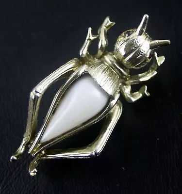 Vintage Cast Cricket White Glass Belly Textured Cricket Pin Brooch • $2.50