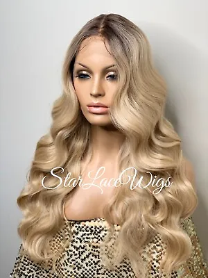 Blonde Lace Front Wig Long Dark Roots Wavy Body Wave Heat Safe Ok Wigs For Women • $68.06