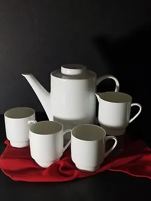 Melitta Germany MCM Wht Porcelain Tea/ Coffee Pot & Lid 3 Cups & Creamer. EUC   • $65