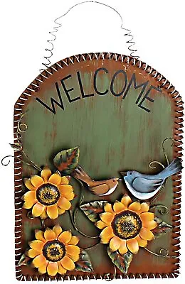 Metal Sunflower Bird Welcome Sign Decorative Indoor Outdoor Wall Plaque Decor • $29.95