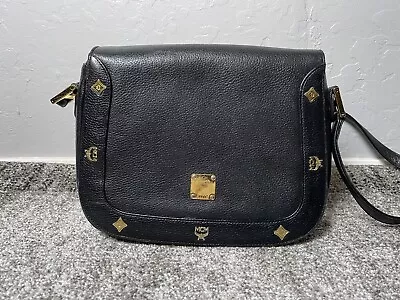 Women’s MCM Crossbody Shoulder Bag Purse Flap Black Leather Gold Hardware • $64.99