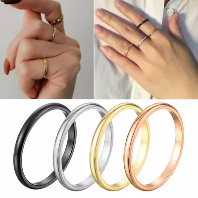 2mm Stainless Steel Finger Ring Men Women High Polished Wedding Band Comfort Fit • $1.43