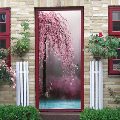 Pink Cherry Flower Tree Door Stickers Decal Mural Waterproof Adhesive Wallpaper • $23.99