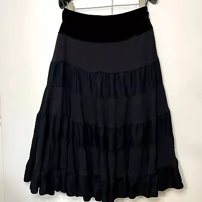 Vintage 90s Carole Little Black Tiered Full Circle Skirt With Velvet Waistband  • $30