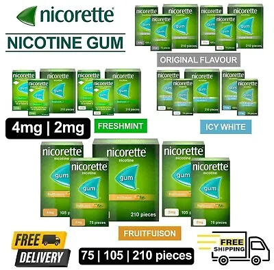£39.49 • Buy Nicorette Gum All Flavours 105-210 Pieces 2MG & 4MG Chewing (Stop Smoking Aid)