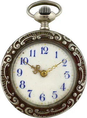 Antique New England Cavour Mechanical Pocket Watch Sterling Silver Repousse Case • $80