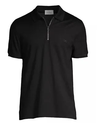 New Authentic Salvatore Ferragamo Men Cotton Polo Half Zip Logo Black XXL $430 • $249.99