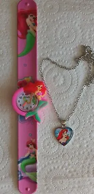 Kids New Mermaid Ariel Slapband Watch & Necklace Set + Free Extra Battery!  • $26.90