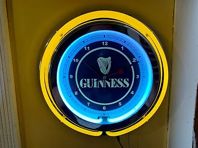 Guinness Irish Stout Beer Man Cave YELLOW Neon Wall Clock Advertising Sign • $169.99