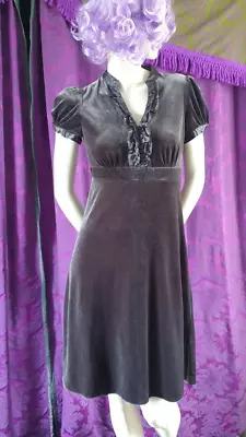 ROCHA John Rocha Grey Velvet Ruffle Collar Dress - Goth Emo Grunge Y2K • £10.99