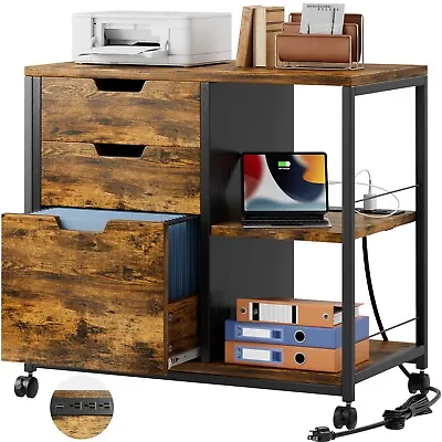 3 Drawer Mobile File Cabinet With Charging Station Lateral Under Desk Storage • $79.99