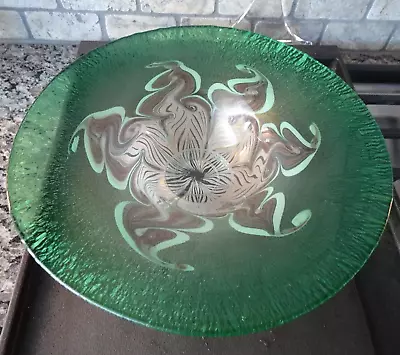 Signed 1981 Vandermark Art Glass Stretch Pulled Feather Green Iridescent Bowl • $143.55