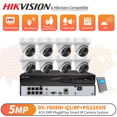 Hikvision 8CH 4K NVR 5MP IR Home Security Camera System Kit Night Vision W/Audio • $818.90