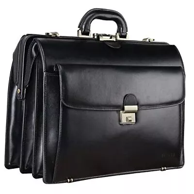  Leather Briefcase For Men With Lock Executive Attorney Lawyer Work Bag Black • $291.19