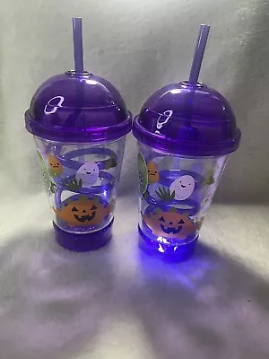 Light-Up Dome Tumbler Black Cats Ghosts Drink Cup Lid Straw Halloween • £15.43