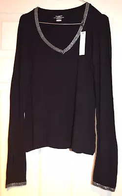 Majestic ~Paris Black Crystalized With Swarovsky Studs Stretch Jersey Top Size 3 • $37.29