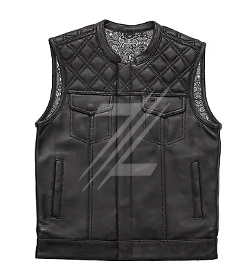 Men's Cowhide Motorbike Leather Vest Diamond Quilted Motorcycle Club Bikers Vest • $135