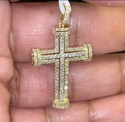 10k Yellow Gold 1.10 Carat 1.50 Inches Real Diamond Men Cross Pendant With 18 In • $520