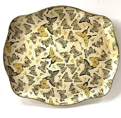 Vintage 50s JAPAN Import Serving Tray Paper Mache Gold Butterflies 14 X12” • $18.95