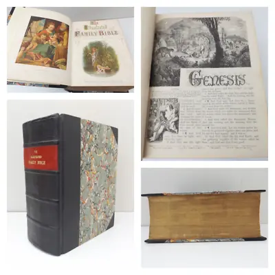 1875 ILLUSTRATED HOLY BIBLE 1200 Engravings FINE BINDING 1st Ed. COLOUR PLATES • £195