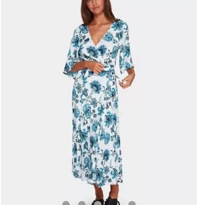 $75 • Buy Nwt Tigerlilly ALIKI WRAP DRESS 12. Beautiful White And Blue Floral Dress