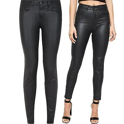 Ladies M&S / F&F High Waist Leather Look Skinny Lift & Shape Stretch Jeans • £11.99