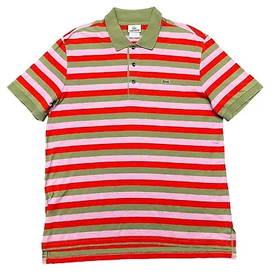 Lacoste Shirt Mens Large FR 5 Pink Stripe Alligator Tennis Big Croc Golf Polo L • $31.32