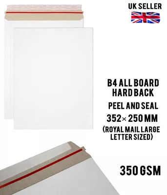 B4 Hard Back Card Board Envelopes Peel & Seal No Window Letter White Mail Post • £2.99