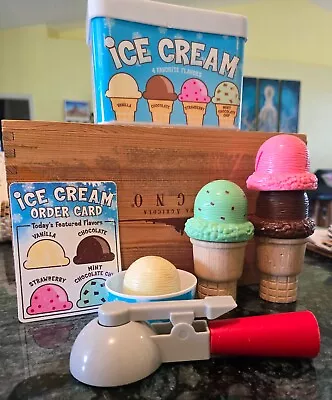 Melissa & Doug ICE CREAM Cone Scoop Set 11 Pc Pretend Food Play Kitchen Toys • $28