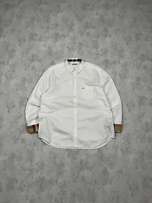 Vintage Burberry Brit White Men's Shirt Nova Check Cuffs Size XXL • $70